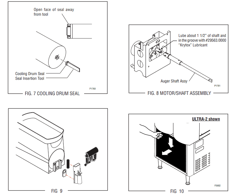 Bunn Slush Machine Repair Cooling Drum Seal and Motor Shaft Assembly Diagrams