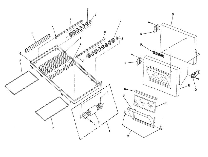 Lincoln Impinger Pizza Oven Conveyor and Door Assembly Diagram