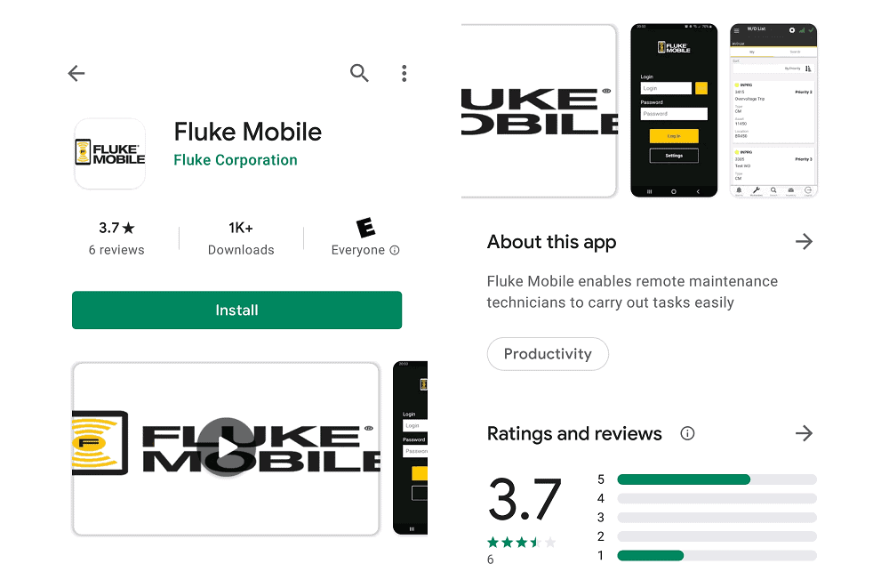 Fluke Mobile App Play Store PM Checklist Software Apps